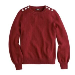 J Crew Jeweled Burgundy Sweater Women Xs Rhinestone Buttons Fitted AE990 Wool